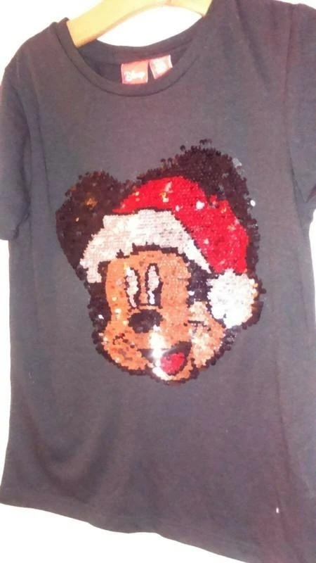 T-shirt fille disney Mickey Noël sequins réversibles taille 6/8 ans Neuf - stret